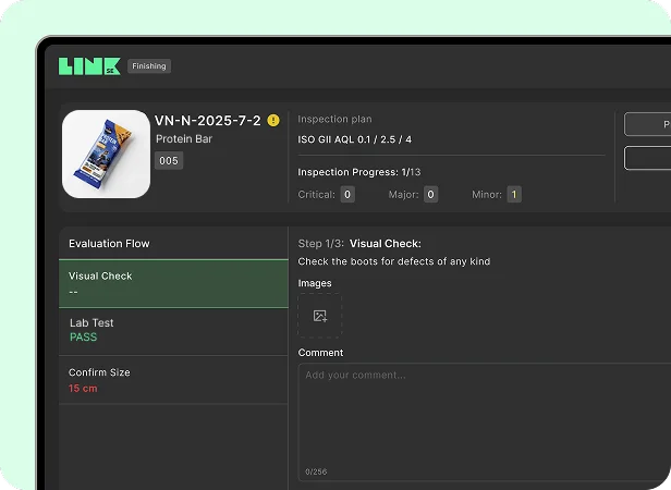 Food quality inspection software dashboard