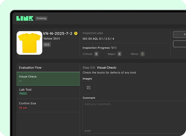 Garment quality inspection software dashboard